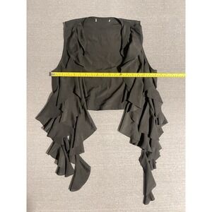 Black Cascading Ruffle Open Front Vest Size Small Layering Statement Career Top